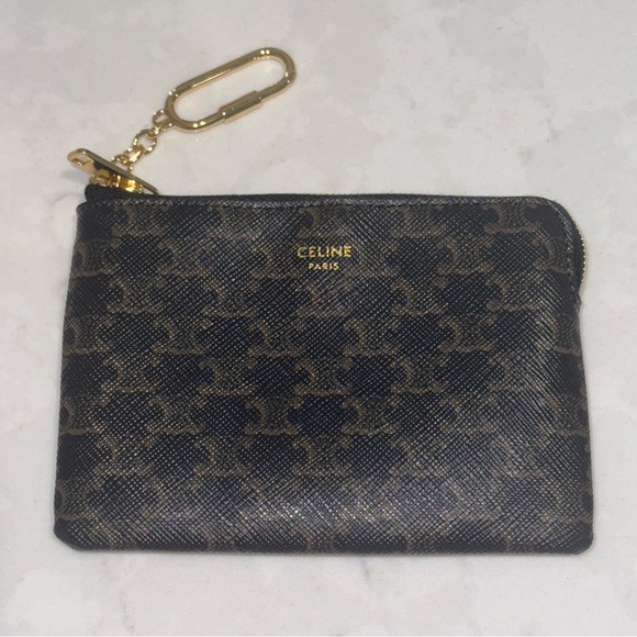NWT Celine Black and Brown Coin and Card Pouch With Keyring - Picture 1 of 8